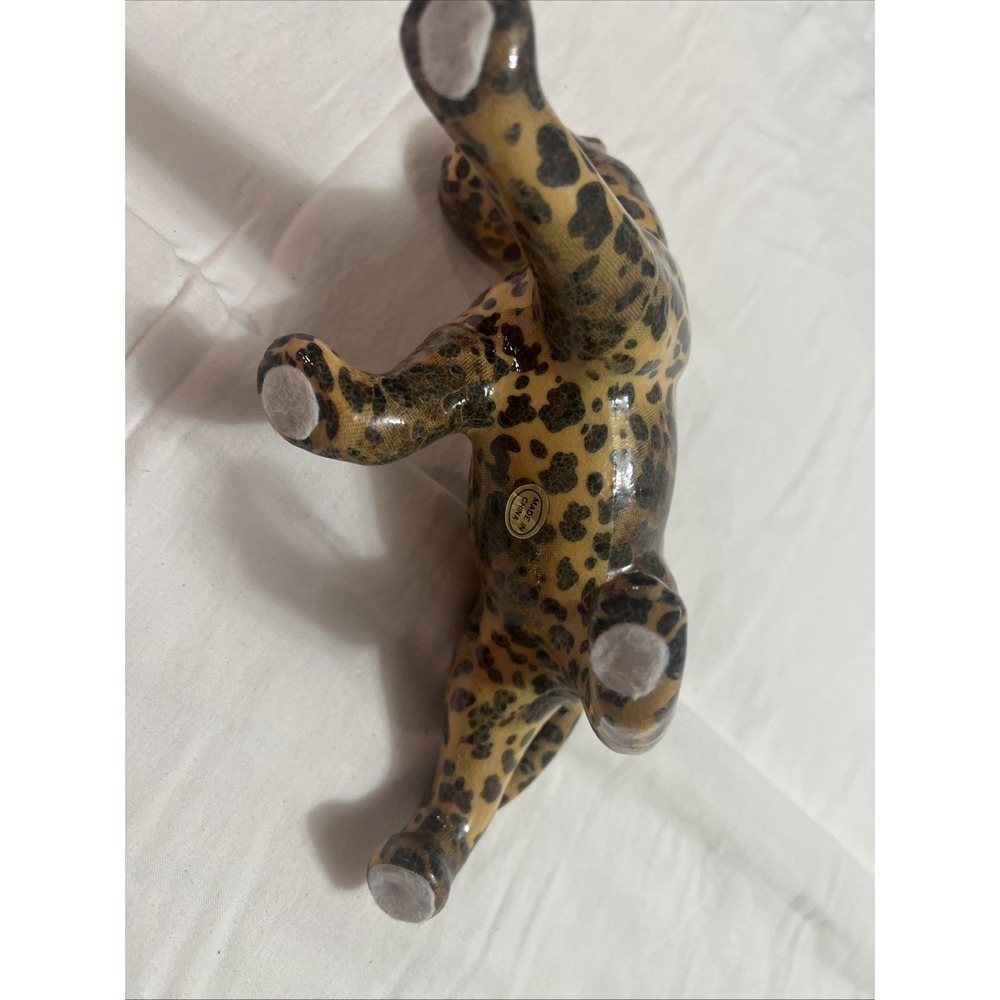 Vintage Paper Mache Leopard Jaguar Figurine – Glossy Hand Painted - 5"H 9"L - Picture 7 of 7